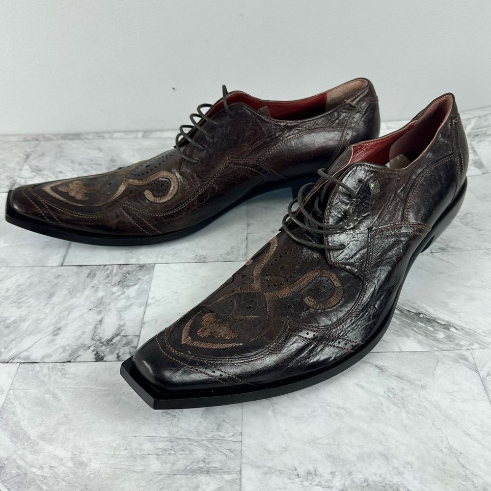 Jo Ghost Western Square Toe Embroidered Leather Shoes Italy Sz 42 US 9